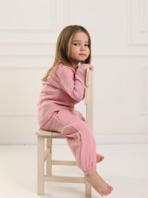 Düğmeli Sweat Çocuk Takımı Pembe