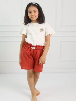 Kız Çocuk Şortlu Takım Kiremit