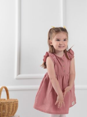 Kız Çocuk Müslin Elbise Gül Kurusu