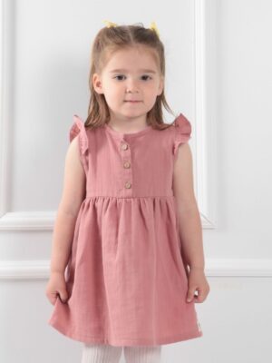 Alternative view of Kız Çocuk Müslin Elbise Gül Kurusu