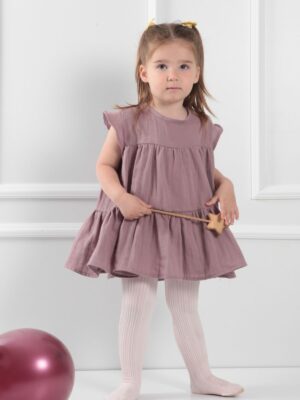 Alternative view of Kız Çocuk Müslin Elbise Mürdüm