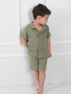 Alternative view of Erkek Çocuk Müslin Yakalı Takım Şortlu Haki