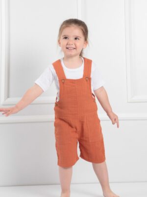 Kız Bebek Çocuk Yazlık Pamuklu Tulum 1-6 Yaş Kiremit