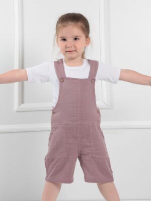 Kız Bebek Çocuk Yazlık Pamuklu Tulum 1-6 Yaş Mürdüm
